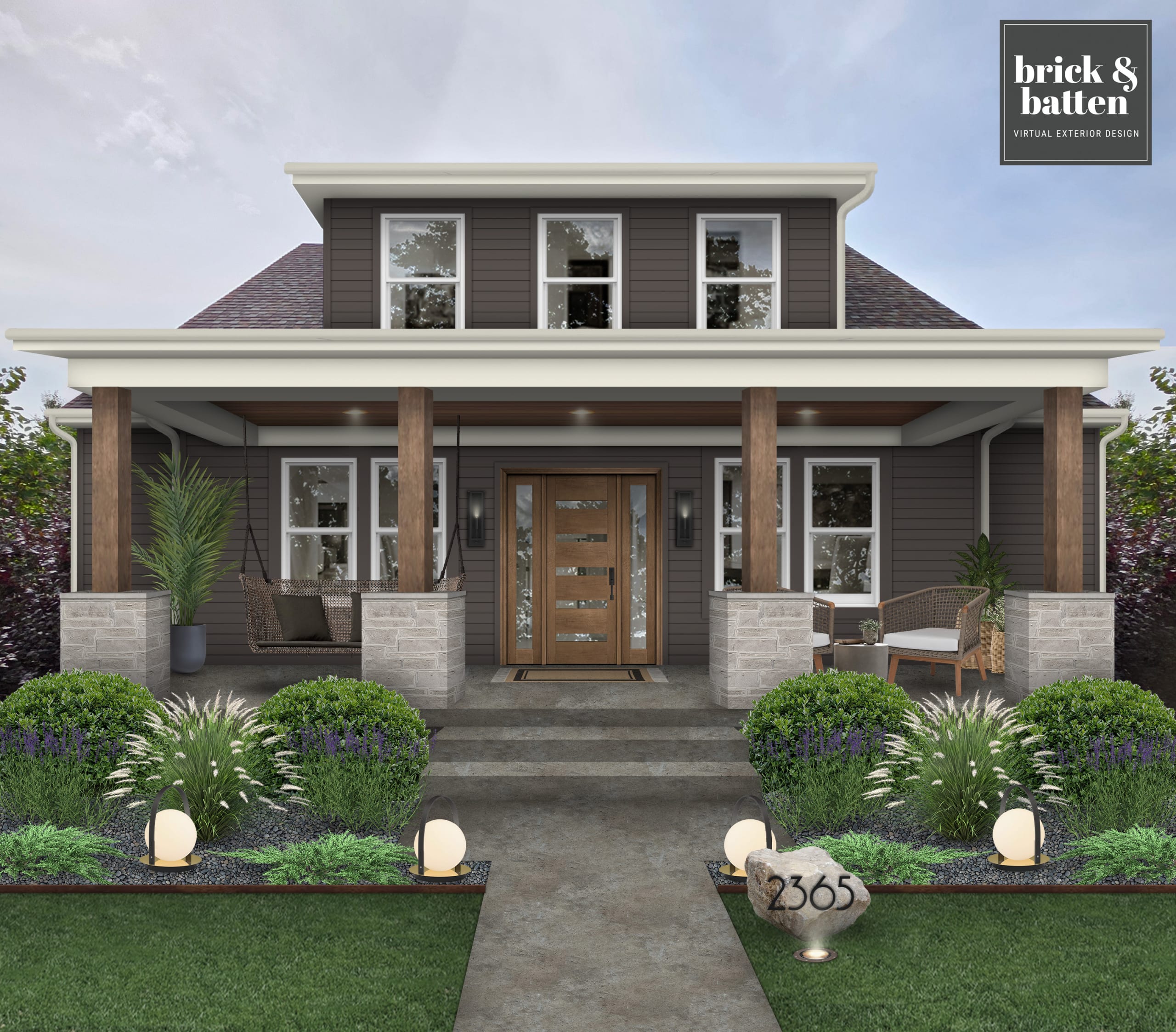 A virtual design by brick&batten using silhouette benjamin moore as the main color.