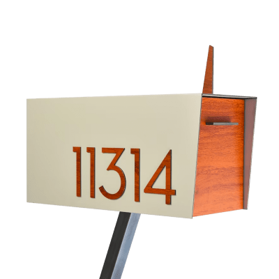 SolPixieDust Contemporary Post-Mounted Mailbox in Ivory and Red Oak