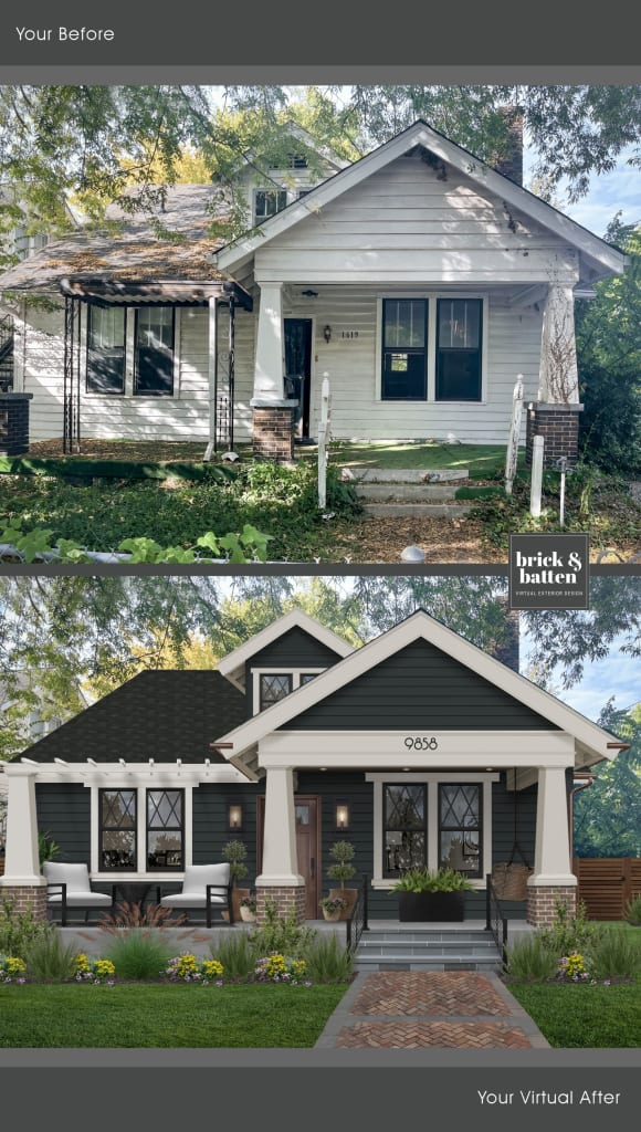before and after of craftsmanship style home fixer-upper