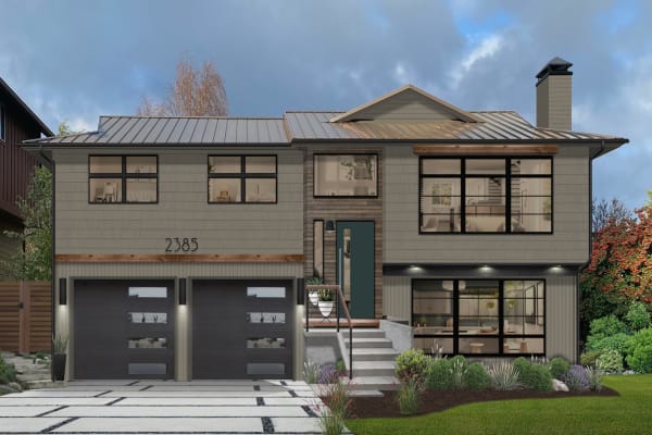 Tri-level home rendered in one of our favorite modern exterior house colors, Anonymous