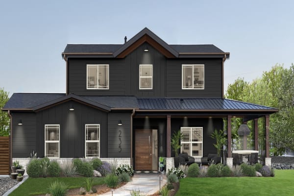 A home exterior rendered in Black Beauty, our top exterior house color 2022