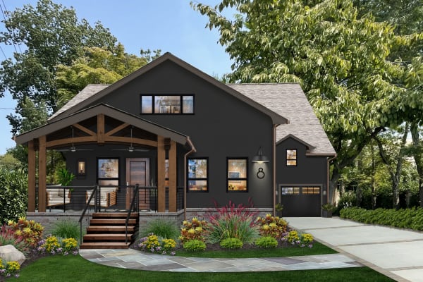 Virtual exterior rendering of a home painted in Sherwin Williams' Caviar