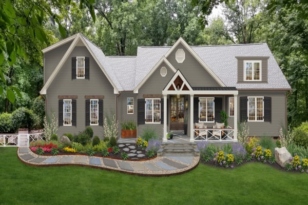 Virtual exterior design of a home painted in Anonymous by Sherwin Williams