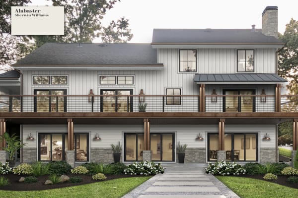 A rendering of a back of home painted white