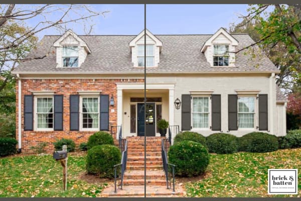 Brick ranch with dormers split screen