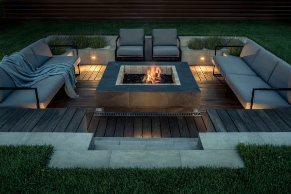 fire pit under twinkle lights
