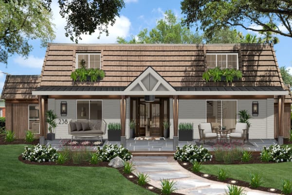 Mansard roof images to inspire, including this home with white brick on the main level