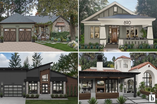 Renderings of homes in four of the most popular styles in the U.S.