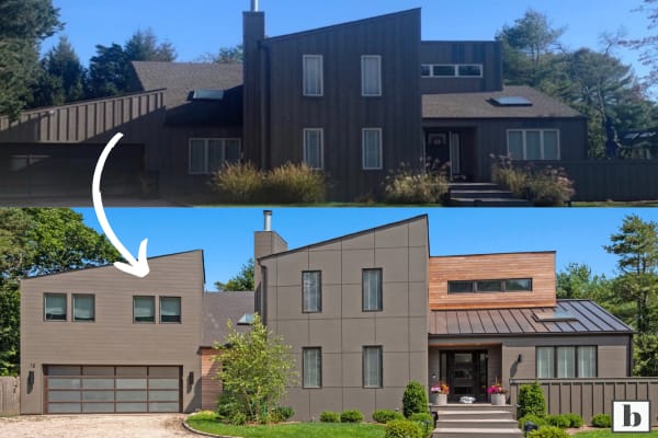 before and actual after of a 1980s contemporary home redesigned in a more modern style