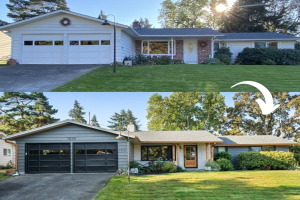 Before and after photo of a ranch home