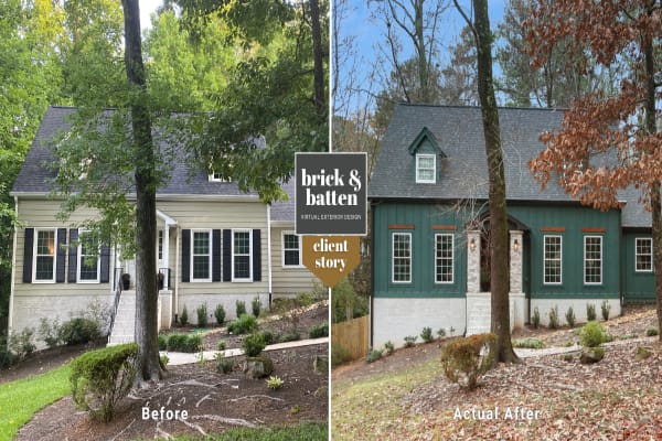 Before and actual after of a Georgia home with new green siding