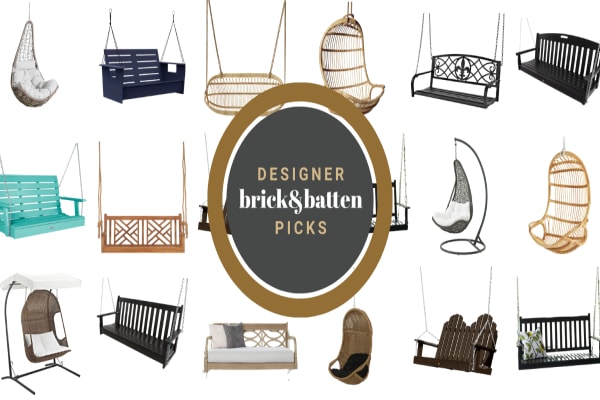 A collection of outdoor swings and hanging chairs