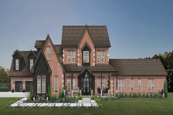 brown brick house with horizontal style architecture