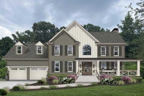 A virtual rendering of a home with a beautiful main entrance