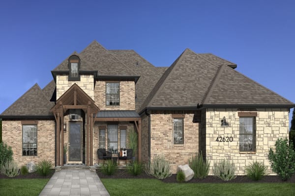 A rendering of a home with a small patio
