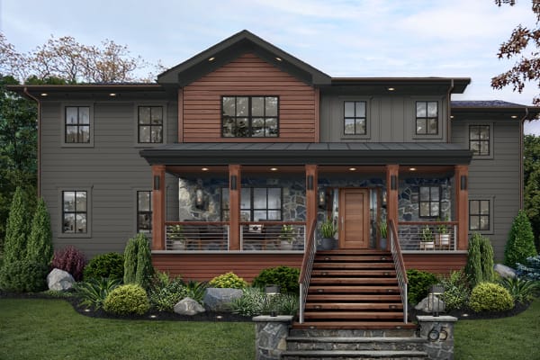 A rendering of a home featuring one of brick&batten's favorite Home depot light fixtures