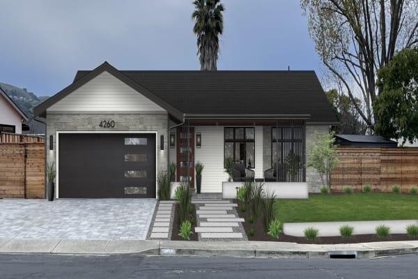 A rendering of a home with a remodeled patio