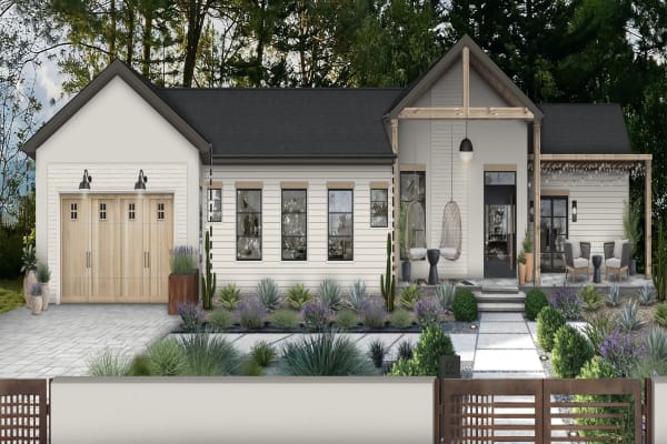 exterior design of ranch style home by brick&batten