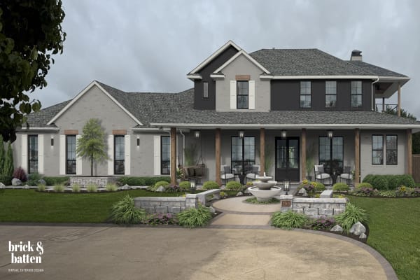 Home with solar-powered outdoor lighting