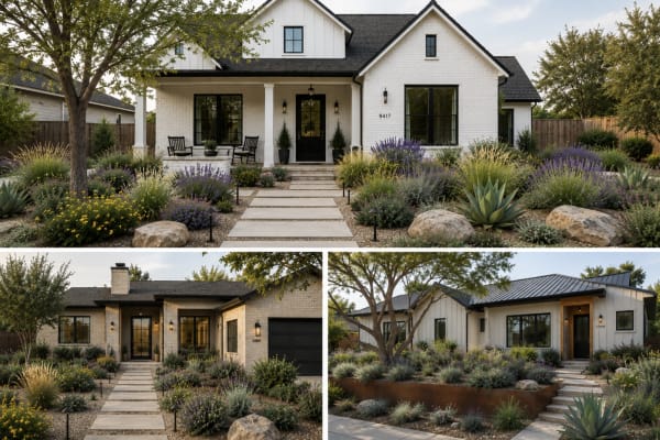 Photo of modern homes with drought tolerant landscaping designed by brick&batten.