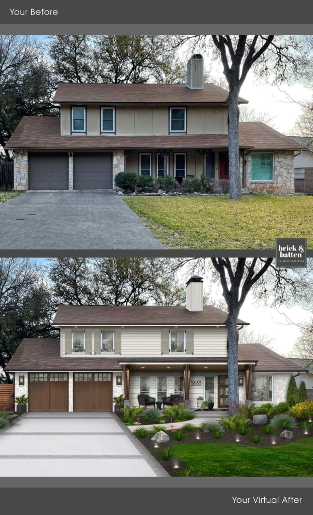 A home exterior with limewash stone siding