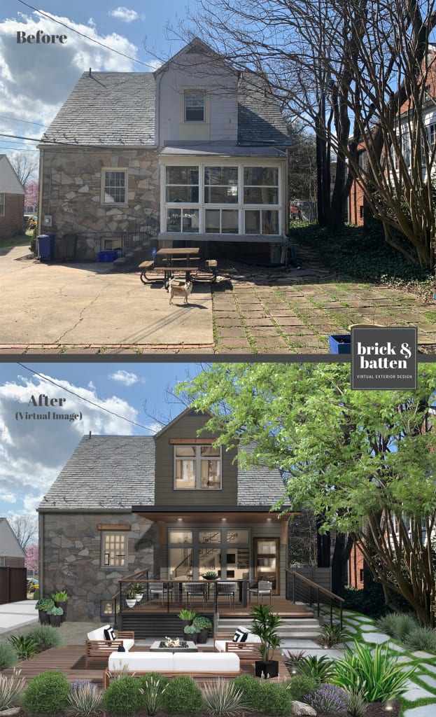 Rendering of a backyard oasis featuring a small deck