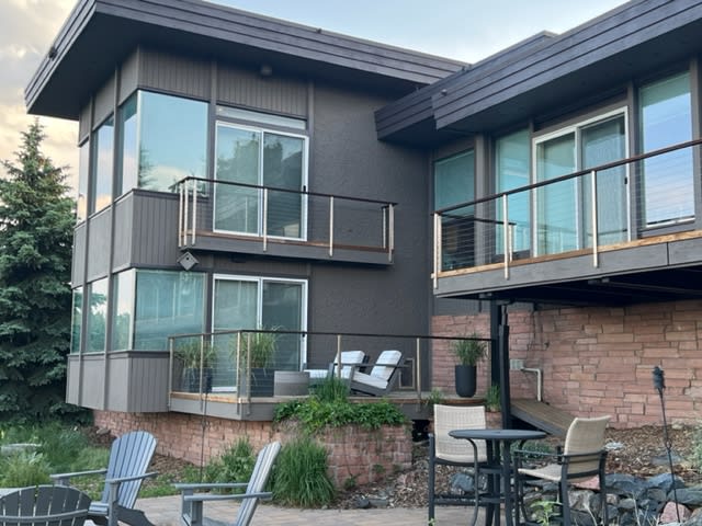 gray exterior with balconies