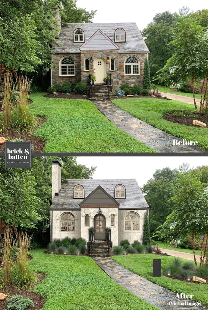 Before and after photos of a cottage style home