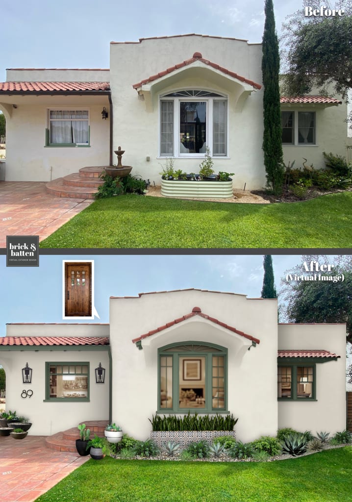 mediterranean stucco home with accent window painted in dover white
