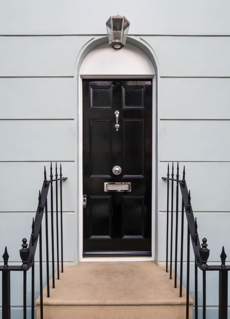A black front door
