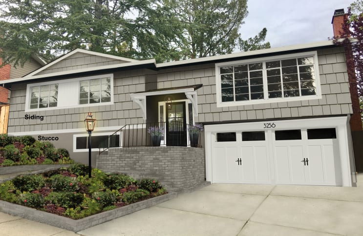 stucco and cedar siding