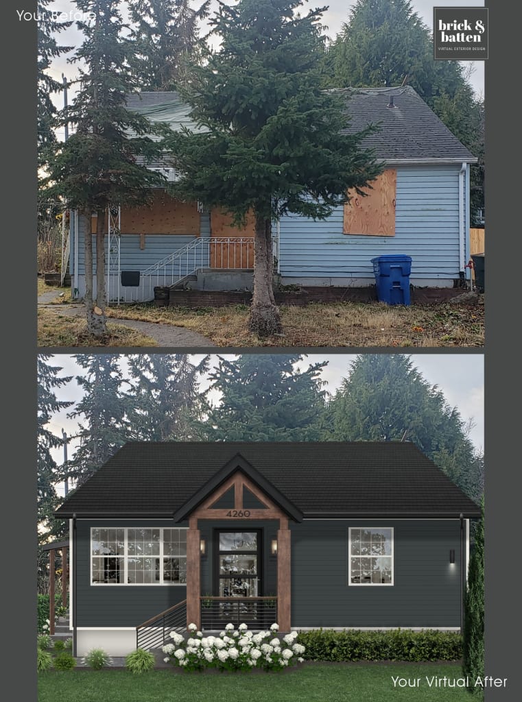 Small gray cottage with modern black elements