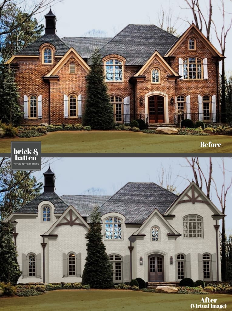 Brick home painted and rendered with copper gutters