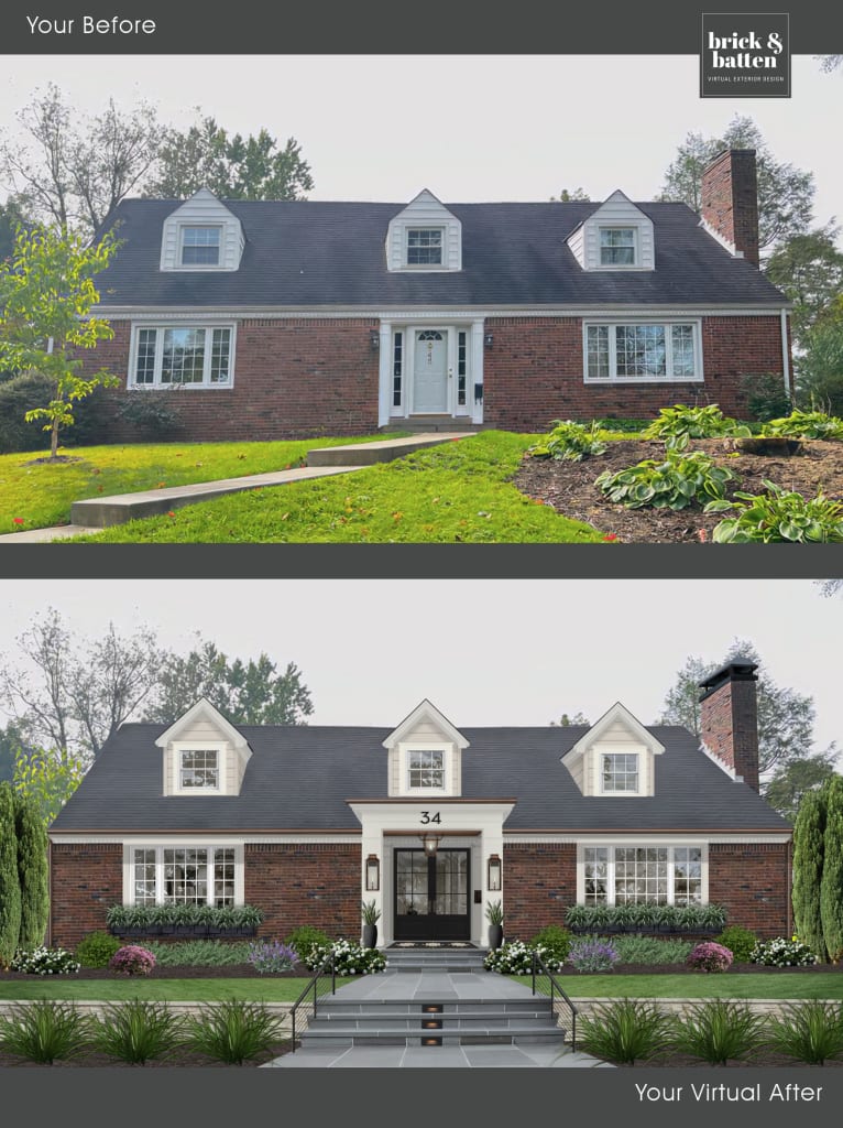 portico and sandstone walkway addition to a cape cod home