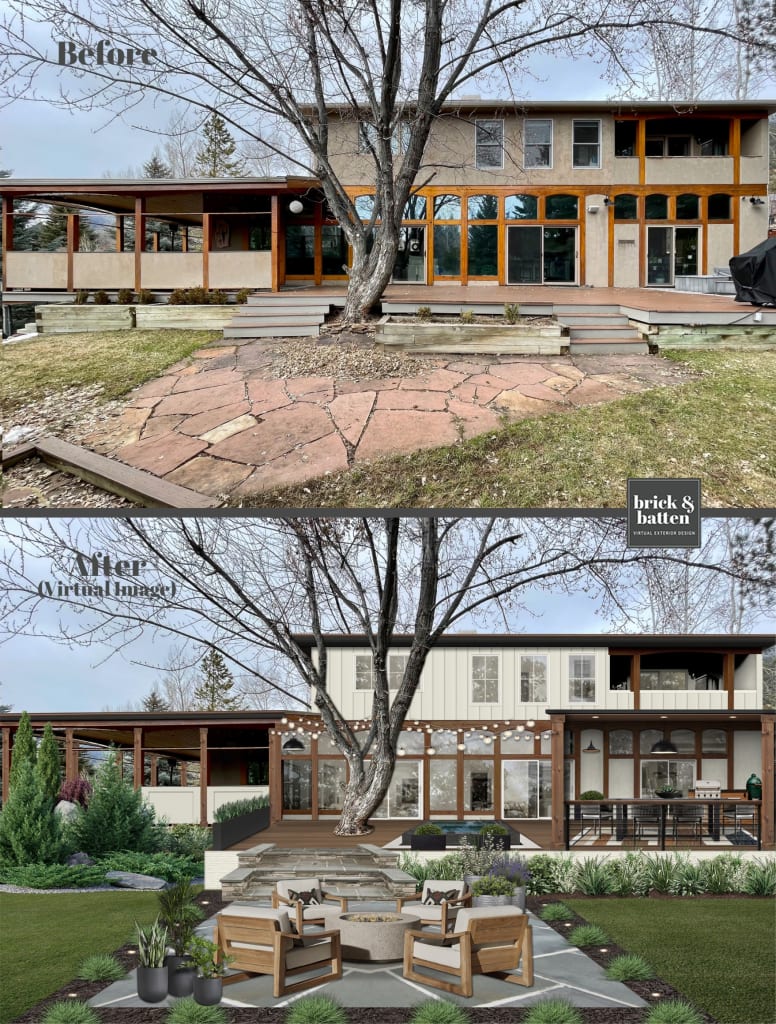 Back view of a home with a large wrap around porch