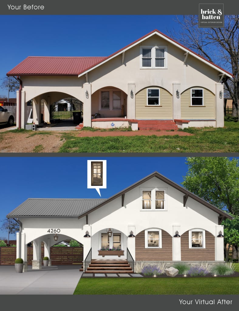 Before and after of a stucco home with an updated carport design