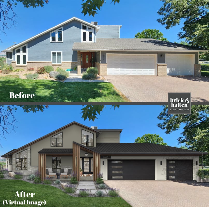 before and after of a home in fall colors.
