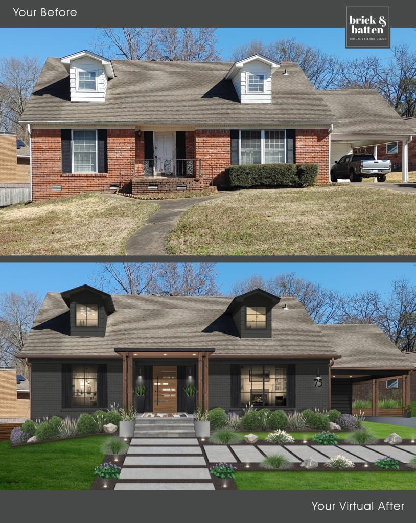 Before and after of a Cape Cod style home that visualizes some carport ideas