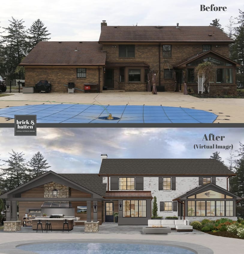 Before and after of backyard with pool