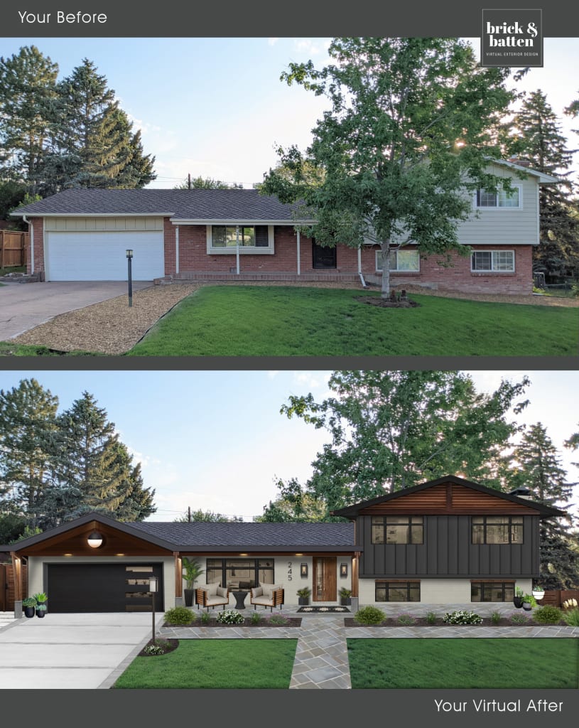 Before and after of a two-tone split level home