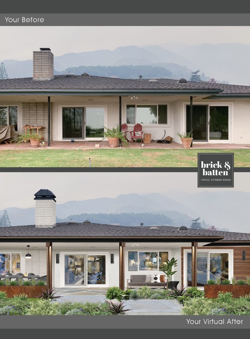 A before and after of a home with new paint and porch posts