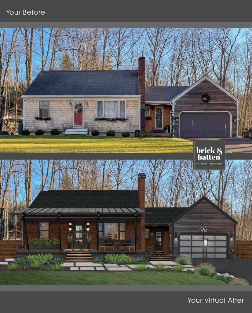 Before and after of a Cape Cod style home given a modern exterior update