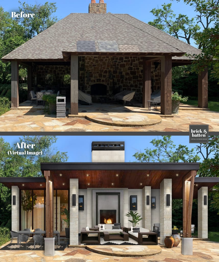 Before and after of a home with a gorgeous new outdoor living space