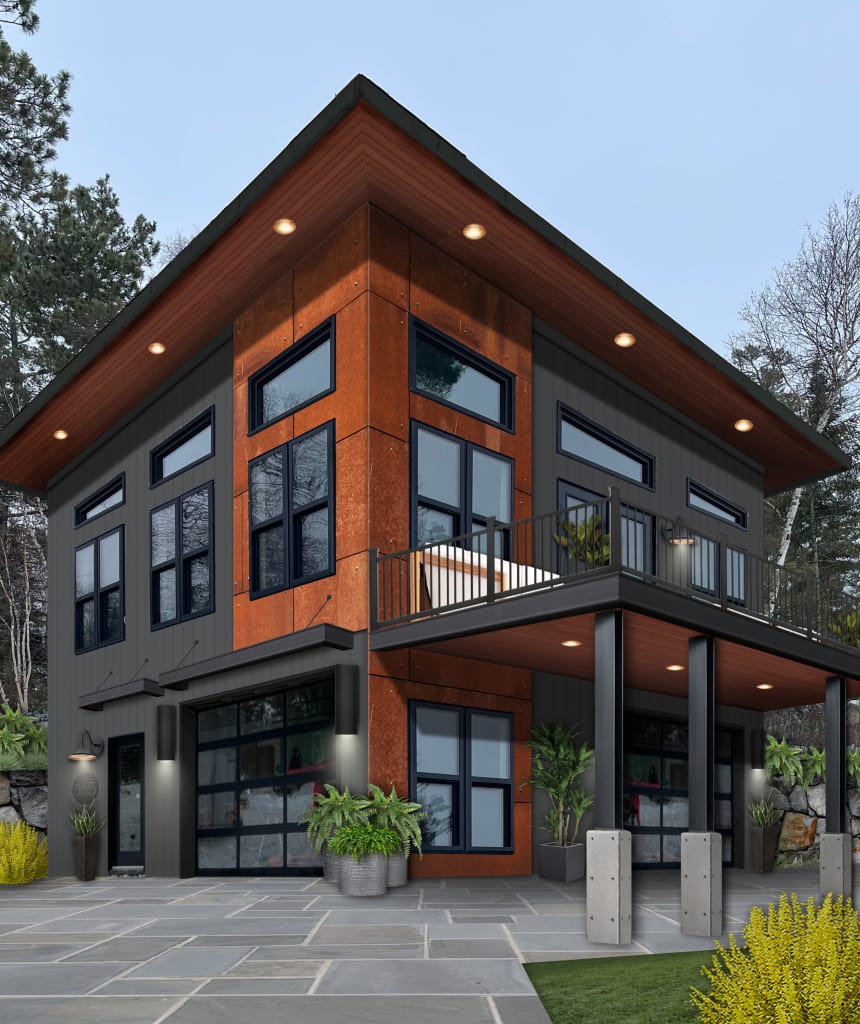 A rendering of an industrial house