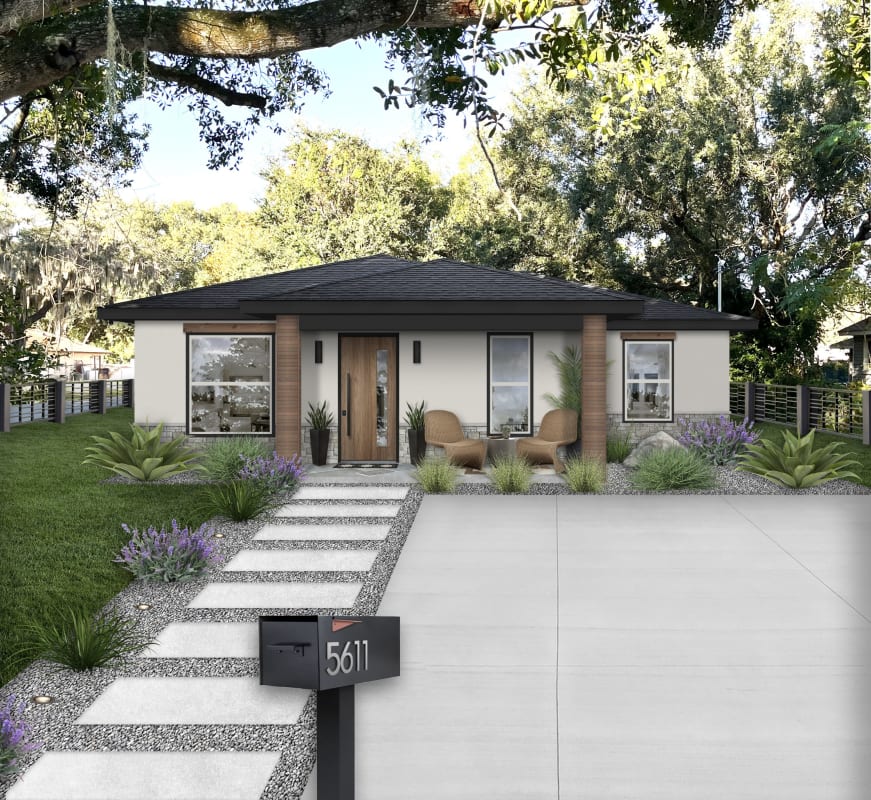 A home exterior with an organic modern aesthetic