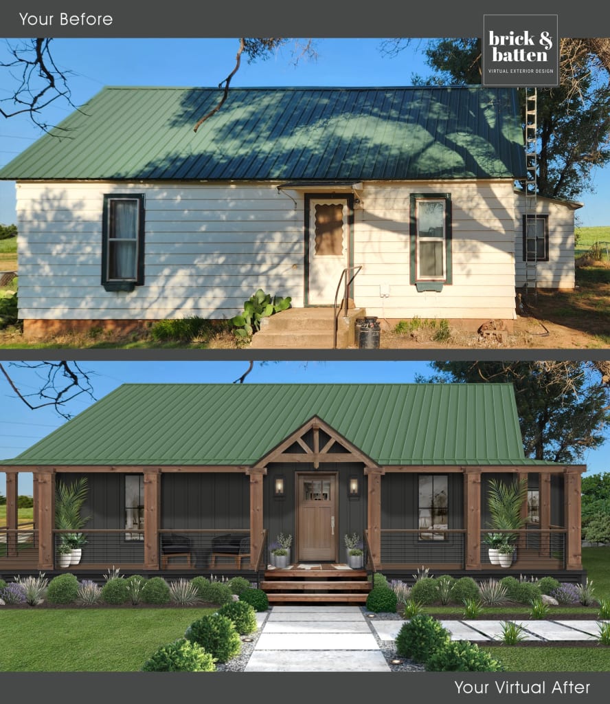 Before and after of a quaint home with an added wrap around porch