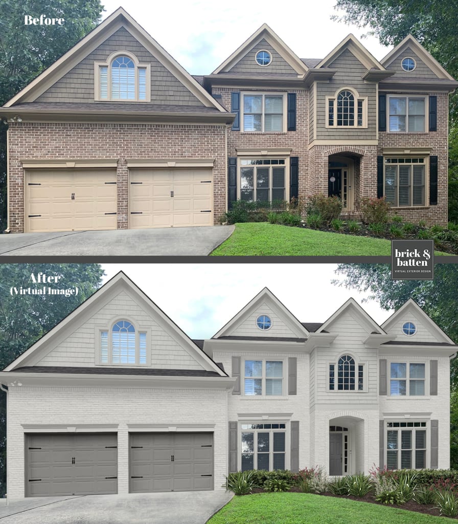 How much to paint exterior of house, with a shingle and brick home in new paint colors