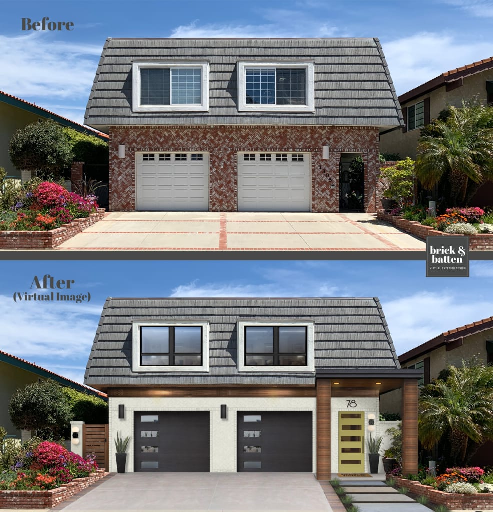 Before and after of a home with a painted front door