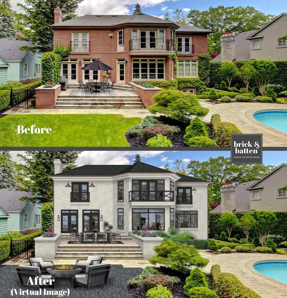 A before and after demonstrating the power of house staging for outdoor spaces