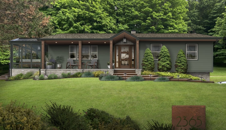 Green Raised Rancher Ranch House Exterior Green